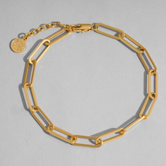 Paperclip Bracelet Gold Paper Clip18k Gold Plated Link Stacking Bracelet Gift - Picture 3 of 4